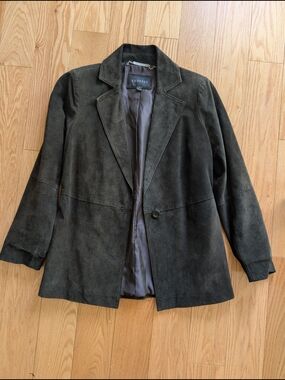 Express Dark Olive Suede Single-Button Blazer Jacket